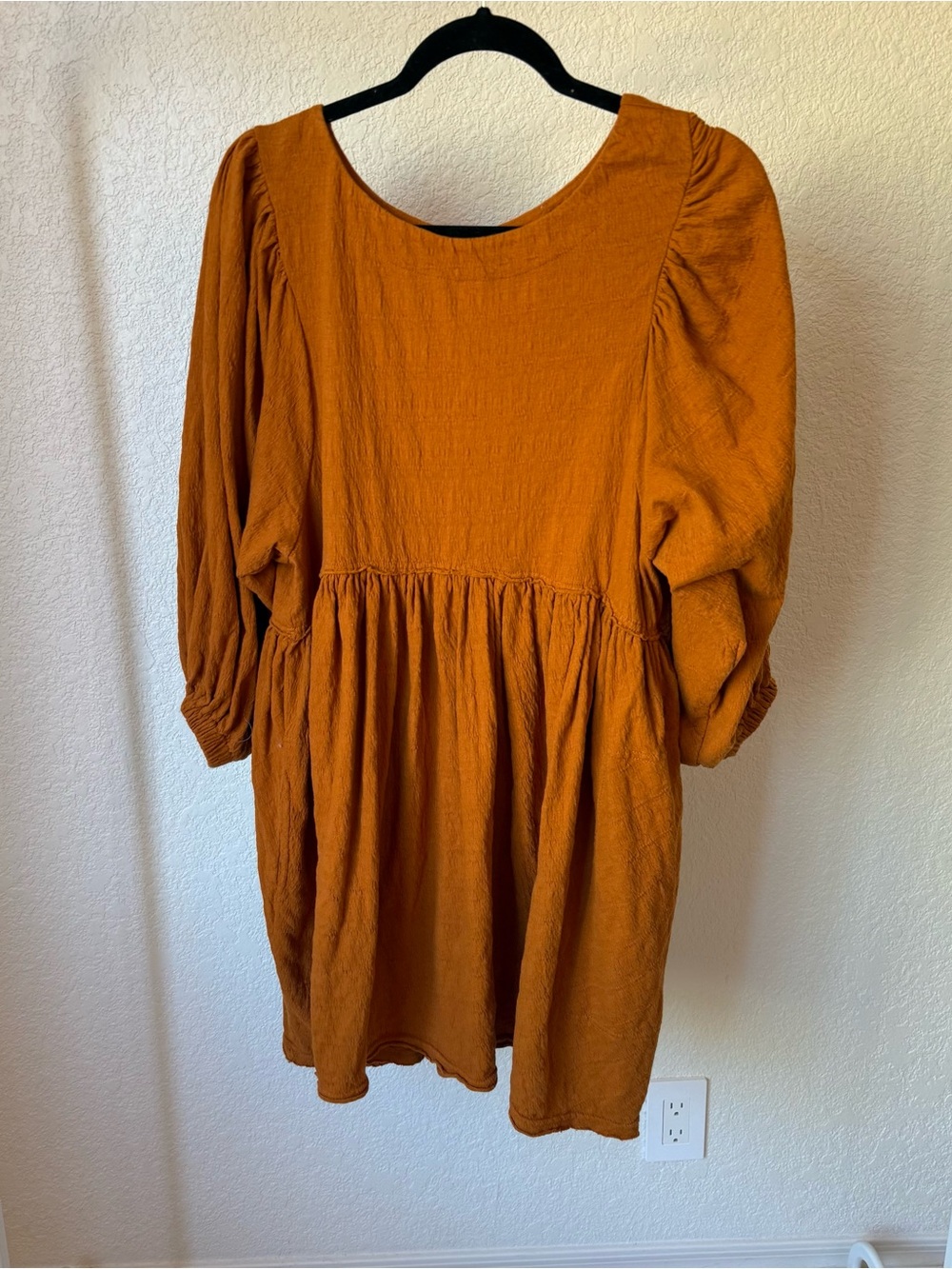 Free People Beach Rust Orange Textured Puff Sleeve Dress